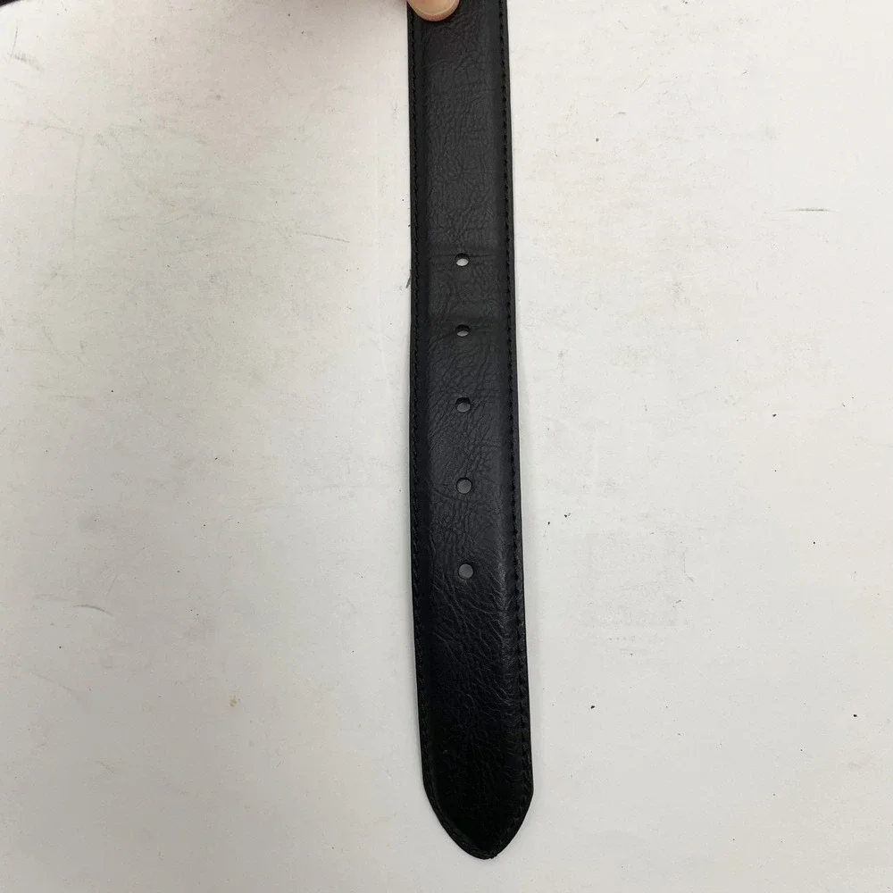 Columbia Black Synthetic Leather Belt Mens Size 40‎ Brushed Silver Buckle